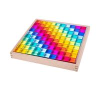 JWQFBC 100 Pièces Blocs de Construction Ensemble Cubes Empilables Multicolores Acrylique Boîte Bois Motif Convient Aux Enfants Apprentissage Préscolai, 100 pièces