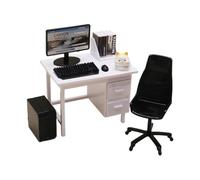 JWQFBC Accessoires de Maison de Poupée Ensemble de Bureau Miniature avec Ordinateur Portable Meubles et Chaise Conception Détaillée pour Stimuler La Créativ, Bureau Blanc