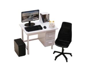 JWQFBC Accessoires de Maison de Poupée Ensemble de Bureau Miniature avec Ordinateur Portable Meubles et Chaise Conception Détaillée pour Stimuler La Créativ, Bureau Blanc