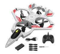 JWQFBC Avion Télécommandé Avion Télécommandé à Quatre Moteurs Planeur RC Manœuvres 360 Degrés Éclairage LED Conception Antichoc Adapté Enfants Adultes Débuta, Blanc Gris 1 Batte