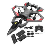 JWQFBC Avion Télécommandé Avion Télécommandé à Quatre Moteurs Planeur RC Manœuvres 360 Degrés Éclairage LED Conception Antichoc Adapté Enfants Adultes Débuta, Black Three Batt