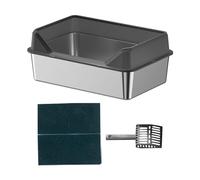 JWQFBC Bac à Litière Ouvert, Clôture surélevée, Accessoires pour Animaux, Portable, Résistant Aux éclaboussures, Semi-Ouvert, Abaissée, Noir, 50x35x10cm