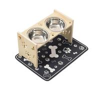 JWQFBC Bols Élevés pour Chat Ensemble de Bols Support Bois Alimentation Eau Amovible Réglable Tapis Antidérapant Convenable Animaux Domestiques Organisation, Couleur Bois
