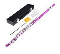 JWQFBC Flûte Traversière C à 16 Clés Fermées Offset Flûte de Concert Instrument à Vent Flûte d'Étude en Cupronickel avec Trou d'Embouchure Incliné et, Rose+Rouge