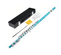 JWQFBC Flûte Traversière C à 16 Clés Fermées Offset Flûte de Concert Instrument à Vent Flûte d'Étude en Cupronickel avec Trou d'Embouchure Incliné et, Bleu Ciel