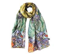 JWSilk Longue écharpe en soie Charmeuse - Impression artistique classique, Bleu iris, 63" x 17"