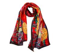 JWSilk Longue écharpe en soie Charmeuse - Impression artistique classique, Rouge, 63" x 17"