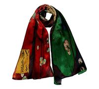 JWSilk Longue écharpe en soie Charmeuse Impression classique, Rouge/vert, 63" x 17"