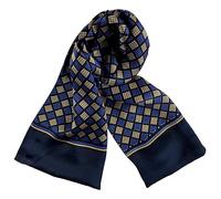 JWSilk Longue écharpe en soie charmeuse pour homme, Carrés indigo, 63"x10"