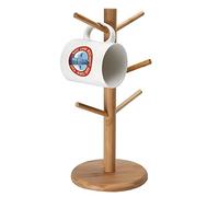 Jwthee Arbre porte-tasses, support de tasse à café pour comptoir, base en bambou épais, support de tasse amovible, organisateur de tasse de thé, support de suspension avec 6 crochets