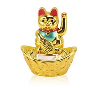 Jwthee Bras agitant de Chat Porte-Bonheur, Chat Porte-Bonheur Japonais Maneki Neko, Statue de Chat de Fortune Solaire, Maneki Neko Fortune Cat (Or)