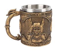 Jwthee Chope à bière vintage en faux bois, chope à bière Viking, chope à bière avec poignée, tasses Viking en acier inoxydable, tasse à café médiévale rétro Viking en acier inoxydable