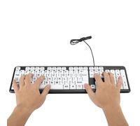 Jwthee Clavier Basse Vision, Clavier mécanique à Gros caractères câblé avec Touches Blanches pour Personnes âgées et malvoyants, Clavier d'ordinateur USB Filaire 104 Touches, câble de