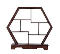 Jwthee Étagère en cristal pour pierres et décoration zen, théières chinoises en bois, présentoir hexagonal antique, étagère de bureau