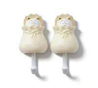 Jwthee Lot de 2 jolis crochets muraux en forme de chat porte-bonheur pour décoration murale, crochet décoratif auto-adhésif robuste pour suspendre des chapeaux, des clés, des serviettes (Jaune)