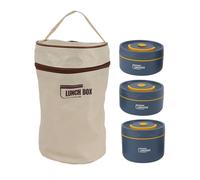 Jwthee Portable Insulated Lunch Container, Stainless Steel Round Food Container with Insulated Bag Leakproof Lunch Box for Adult Men Women (3 Microwace Safe Box)