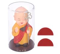 Jwthee Sculpture de Figurine de Moine Solaire, Statue de Petit Moine Chantant Bouddha, Ornement de Petits Moines Sensible à la lumière, hochant automatiquement la tête, agitant Les (Rouge)