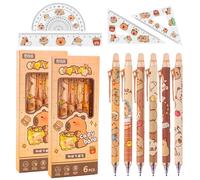 JWTRSVTY 16 PCS Capybara Papeterie Set, 12 Stylos Gel Effaçable Capibara et 4 Capibara Règle, Capybara Stylos Rétractables, Capybara 0,5mm Bleu Kawaii Stylos Effaçable, Pour Bureau, École, Enfant