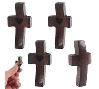 JWTRSVTY 4 PCS Croix En Bois Sculpté, Petites Croix En Bois Avec Cœur, Bois Croix Encouragement Vintage, Croix De Pouce En Bois De Noyer, Pour Prières Dévotion Baptême Communion,5 cm X 2.5 cm X 0.8 cm