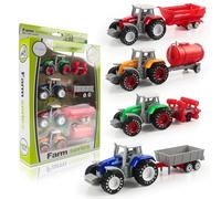 JWTRSVTY 4 PCS Tracteurs Miniatures De Ferme, Jouets De Tracteur Agricole En Alliage, Ensemble De Tracteurs Enfant, Amovibles Camions E Remorques, pour Enfants Et Garçons De Cadeau Anniversaire