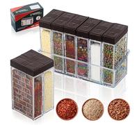 JWTRSVTY 6 Pièces Pots À Épices Transparent avec Plateau, 6 En 1 Boite À Épices Plastique, Pots À Epices Carrés Set, Boîte D'assaisonnement Transparent, pour Conserver Epices, Sel, Poivre Et Sucre