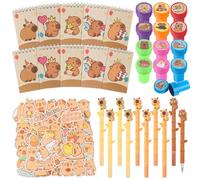 JWTRSVTY 82 PCS Capybara Thème Party Cadeaux, Capybara Anniversaire Fête Cadeaux, Avec 12 Tampons, 10 Crayons Neutres, 10 Carnets à Spirales, 50 Autocollants, pour Garçons Filles Fêtes Fournitures