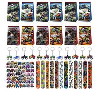 JWTRSVTY 86 PCS Monster Truck Fête Cadeaux, Monster Truck Cadeaux Anniversaire Enfants, Truck Thème Party Cadeaux, Inclus Bracelet Porte Clés Sac Cadeau Autocollant,pour Garçons Filles Cadeaux de Fête