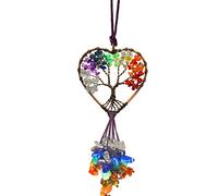 JWTX Décoration en cristal de guérison, arbre de vie en forme de cœur, accessoire à suspendre pour voiture, 7 pierres chakras, décoration murale porte-bonheur