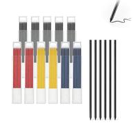 jwtyu Lot de 66 mines de crayon pour crayon de charpentier - 2,8 mm - Marqueurs solides à trous profonds - Mines de rechange - Noir, bleu, jaune et rouge - Pour tracer, croquis, écriture