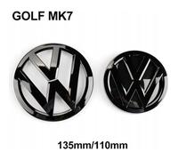 JXC Lot de 2pcs Insigne logo emblème avant 135mm -arrière 110mm Noir brillant pour Volkswagen VW GOLF 7 MK7
