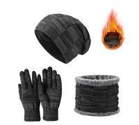 JXCTNNU Ensemble de Tricotés Bonnet Écharpe e Gants Packs Bonnet, Écharpe et Gants Homme Femme Ensemble Chauds d'hiver 3 en 1 avec Chaud Écharpe Chapeau Écran Tactile Gants (Noir)