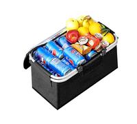JXCTNNU Panier Pique-Nique 25L Portable Panier de Courses Pliable Grand Sac Isotherme Sac À Déjeuner Isolation avec Poignée Portable pour Pique-Nique, BBQ, Camper, Excursions, Achats (Noir)