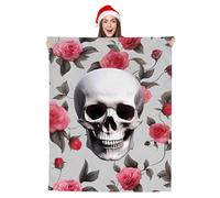 JXDXHCW Couverture avec imprimé floral et tête de mort rose - Couverture moelleuse et légère - Pour canapé-lit - 100 x 125 cm