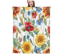 JXDXHCW Couverture avec imprimé floral et tournesol, coquelicot, marguerite, couverture moelleuse et légère pour canapé-lit, 150 x 200 cm