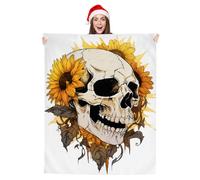 JXDXHCW Couverture avec imprimé tête de mort et tournesol - Couverture moelleuse et légère pour canapé-lit, 100 x 125 cm