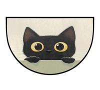 JXDXHCW Demi-lune Paillasson antidérapant en TPR pour porte d'entrée, couloirs, entrée, 60 x 90 cm, joli chat noir qui regarde les yeux