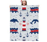 JXDXHCW Jeté de lit avec imprimé phare baleine ancre - Couverture moelleuse et légère pour canapé lit - 150 x 200 cm