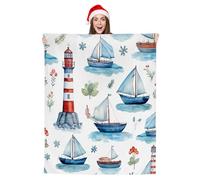 JXDXHCW Jeté de lit avec imprimé phare nautique - Couverture moelleuse et légère pour canapé lit - 100 x 125 cm