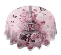 JXDXHCW Nappe ronde à bords en dentelle de 152,4 cm, tissu polyester avec bordure en dentelle élégante, épaisseur de 0,5 mm, lavable et infroissable