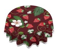 JXDXHCW Nappe ronde avec bord en dentelle de 152,4 cm, tissu polyester à motif fleur de fraise avec bordure en dentelle élégante, épaisseur de 0,5 mm, lavable et infroissable