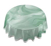 JXDXHCW Nappe ronde avec bord en dentelle de 152,4 cm, tissu polyester motif vagues marbrées vert clair avec bordure en dentelle élégante, épaisseur de 0,5 mm, lavable et infroissable