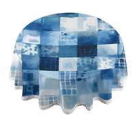JXDXHCW Nappe ronde avec bord en dentelle de 152,4 cm, tissu polyester teint par nœuds bleu buffle avec bordure en dentelle élégante, épaisseur de 0,5 mm, lavable et infroissable