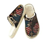 JXDXHCW Pantoufles chaudes pour femme et homme - Chaussures d'intérieur | Dessus en daim, doublure en fausse fourrure, semelle antidérapante, confortable, lavable, drapeau de l'aigle à tête blanche