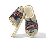 JXDXHCW Pantoufles chaudes pour femme et homme - Chaussures d'intérieur | Dessus en daim, doublure en fausse fourrure, semelle antidérapante, confortable, lavable, motif carte d'aigle nautique