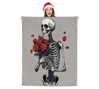 JXDXHCW Plaid avec imprimé tête de mort et rose squelette - Couverture moelleuse et légère pour canapé-lit, 100 x 125 cm