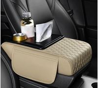 JXDYY Voiture Coussin D'Accoudoir pour Alpine A110 2017 2018 2019 2020 2021 2022 2023 2024 2025 2026, Antidérapant Console Centrale Tapis Cuir PU Accoudoir Central Couvercle Interieur,E-Beige