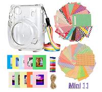JXE Kit d'accessoires pour appareil photo instantané - Housse de protection transparente - Cadre à suspendre - Film décoratif - Autocollant compatible avec Fuji Instax Mini 11