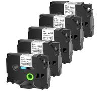 JXHDWYTYO 5PK Ruban d'étiquettes 24mm Noir sur Blanc Flexible ID laminé Compatible avec l'imprimante TZe-FX251