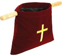 JXJXJX Sac d'offrande d'église en velours avec poignée en bois - 25,4 cm - Sac de collection d'offrande religieuse pour église, communion, culte, mariage, baptême et autres cérémonies, Rouge, Simple