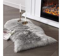 JXLOULAN Tapis en fausse peau de mouton - Gris - 60 x 90 cm - Doux et moelleux - Décoration de salon - Poils longs - Imitation peau d'agneau - Pour chaises, canapé, chambre à coucher et chambre